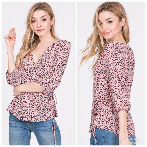 Tops - 🥰LAST 1! Animal Print Pink Wrap Top!